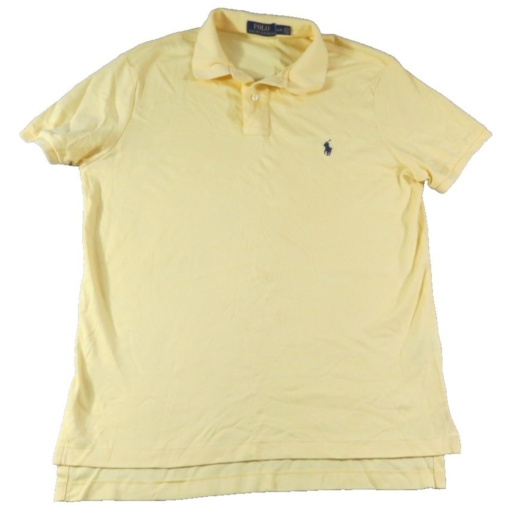 Polo Ralph Lauren Men L Yellow Pique Cotton Short Sleeve Pony Logo Classic Shirt